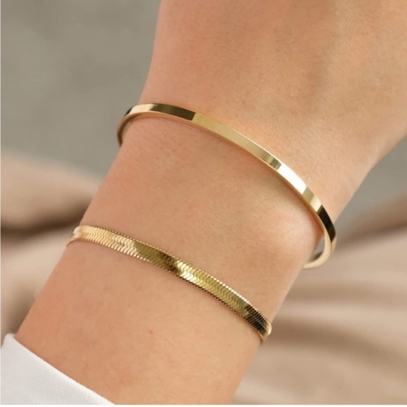 GOLD 18k Gold Plated 3pc Snake Herringbone Bracelet Set - Picture 3 of 4